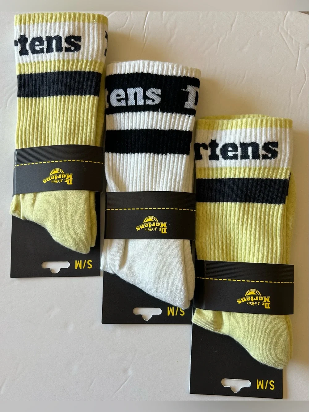 Dr. Martens Lime, White & Black Ribbed Organic Logo Crew Socks - 3 Pack - S/M